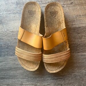 Reef Cushion Vista Hi Tan Brown Woven Platform Slide Sandals Womens 8